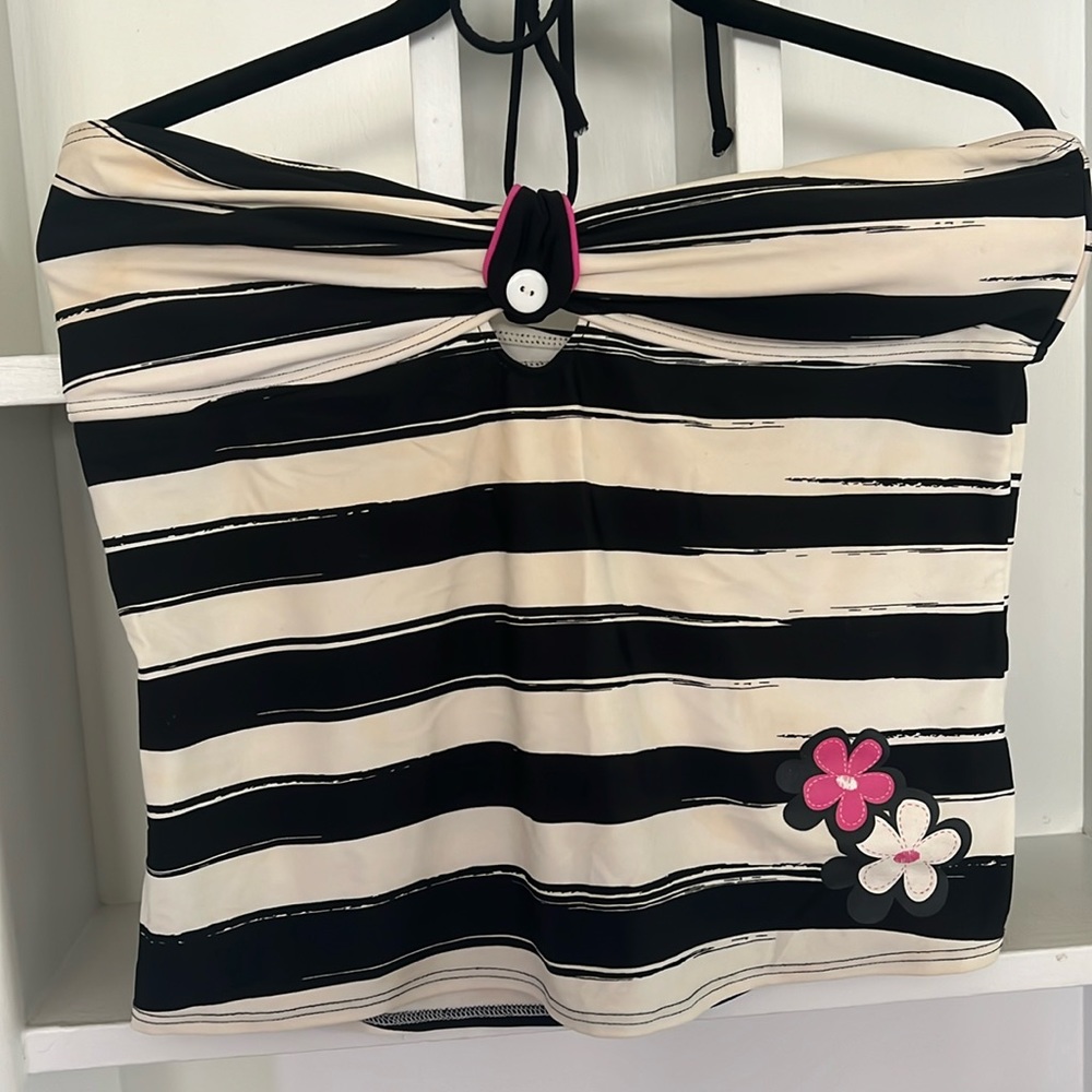 Off white and black bathing suit top